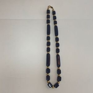 Vintage Trafari Navy Gold Bead Beaded‎ Necklace